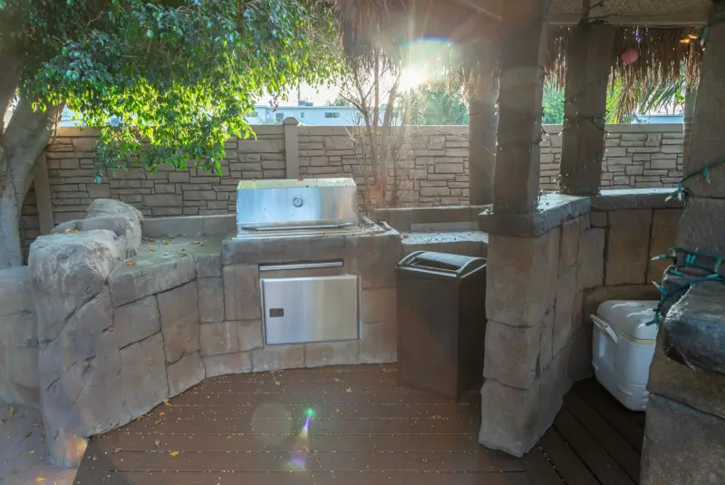 The stainless barbecue built into the gazebo bar at The Enchanted Manor