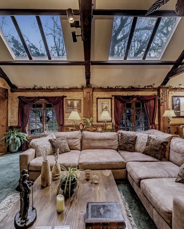 A lounge under skylights at The Enchanted Manor