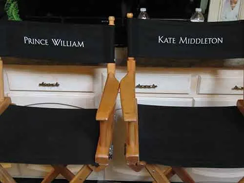 Cast chairs for Prince William and Kate Middleton on the Lifetime set at The Enchanted Manor