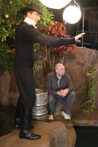 Lighting a scene in the courtyard at The Enchanted Manor