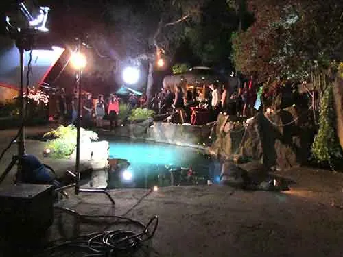 A night lighting rig at the pool at The Enchanted Manor