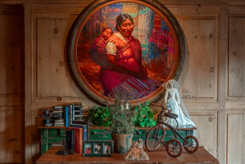 The round portrait painting in the Great Room at The Enchanted Manor